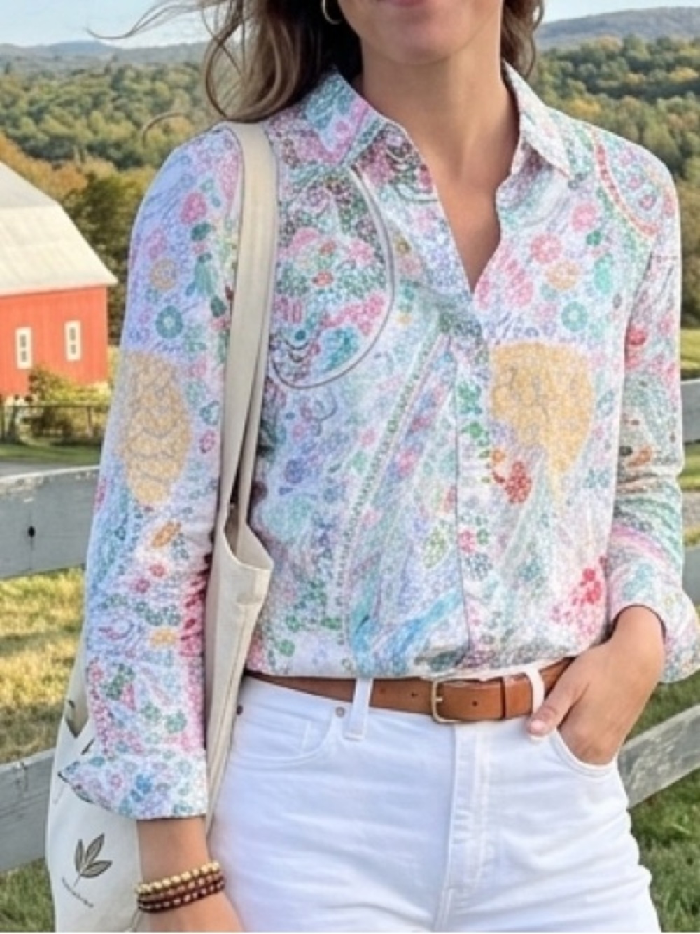 Talbot Paisley Floral Button Down LP 100% Cotton Boho Cottagecore Pastel Modest